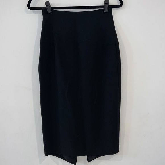 Black Halo Juma Black Asymmetrical Faux Wrap Pencil Tailored Skirt size 0 fits S - Picture 8 of 15